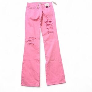 Y2K‎ Pink Low Rise Ripped Flare Jeans